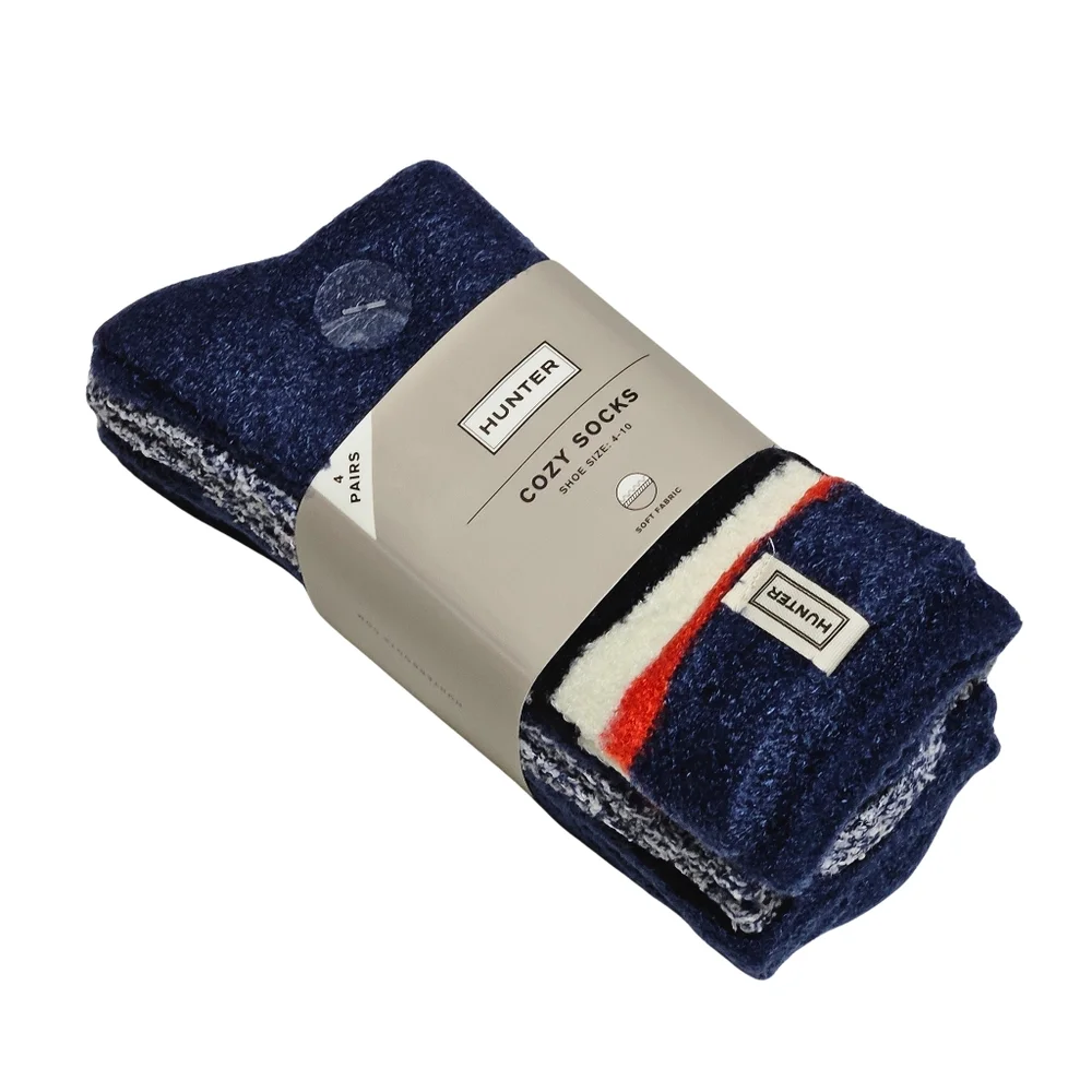 Hunter Socks Blue Multi Women's Cozy Socks 4 Pairs Gift Preppy Classic Patriotic